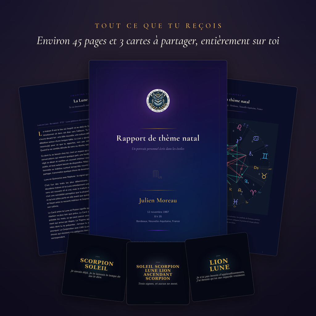Tout ce que le Rapport Complet contient, couverture, pages intérieures et trois cartes à partager